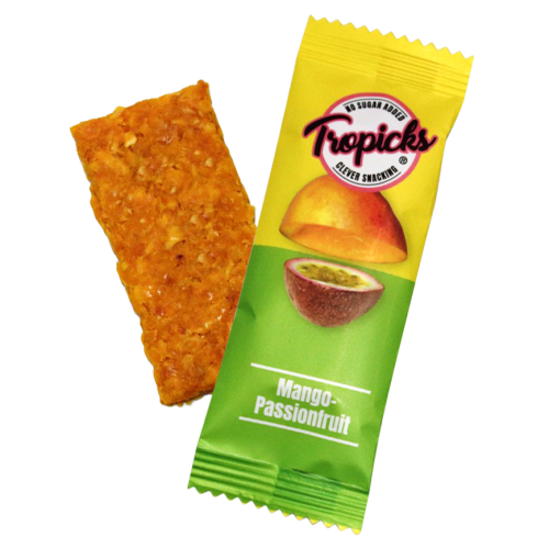 Tropicks Džiovintų mangų, pasiflorų batonėlis, 20 g